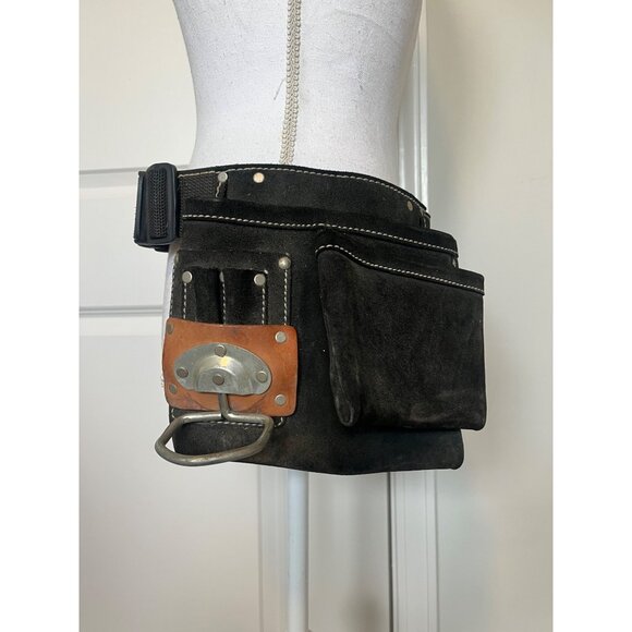 Vtg CLC Custom LeatherCraft Black Tool Belt Pouches Hammer Holder No 38427X USA - Picture 3 of 10